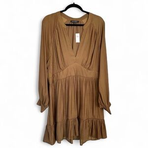 NWT Banana Republic Fit & Flare Tiered Dress Brown Long Sleeve Size 14
